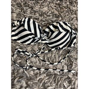 Victoria Secret Black and White Striped halter strapless bikini top 32B